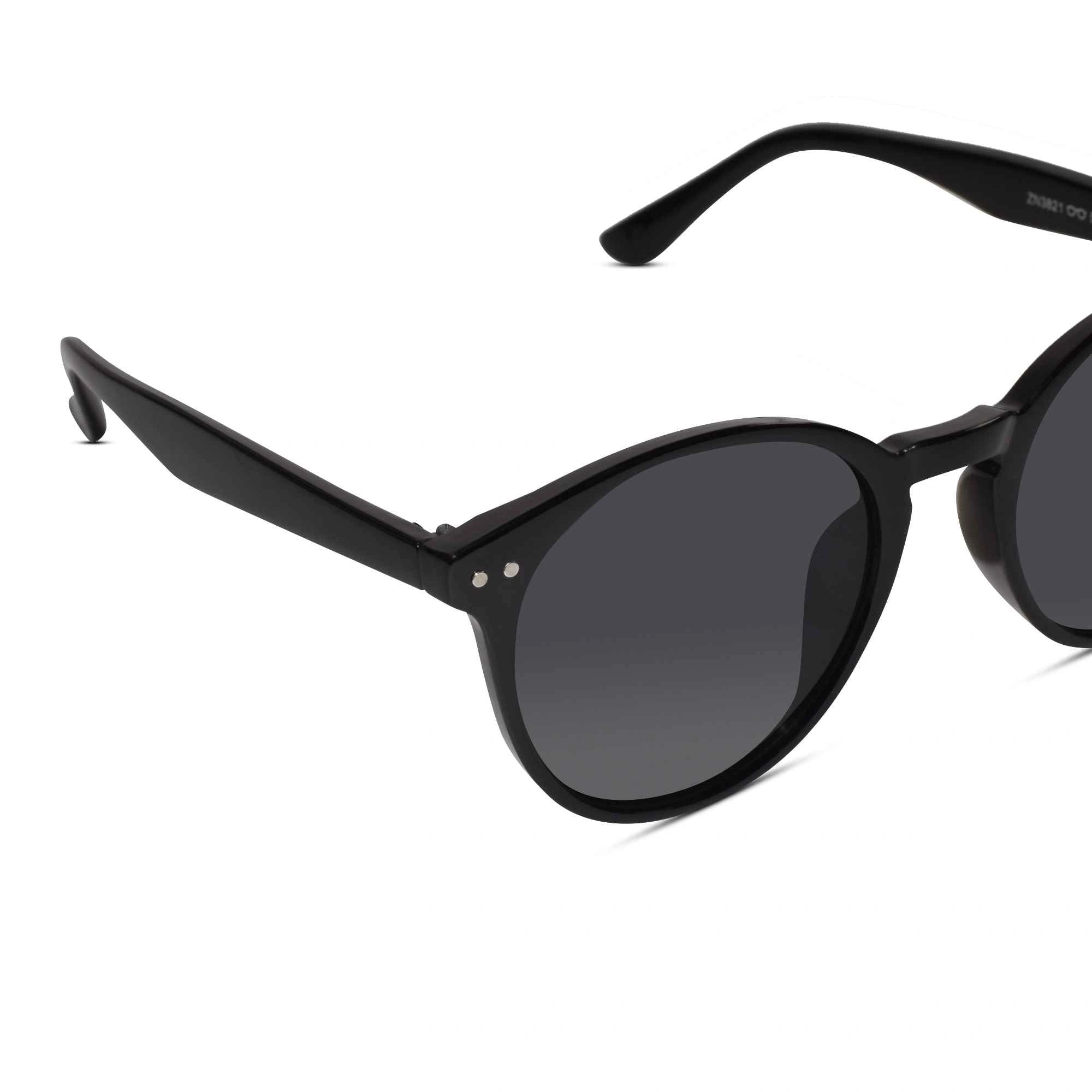 Glossy Black Round Sunglasses For  Women LKS3821-BLK