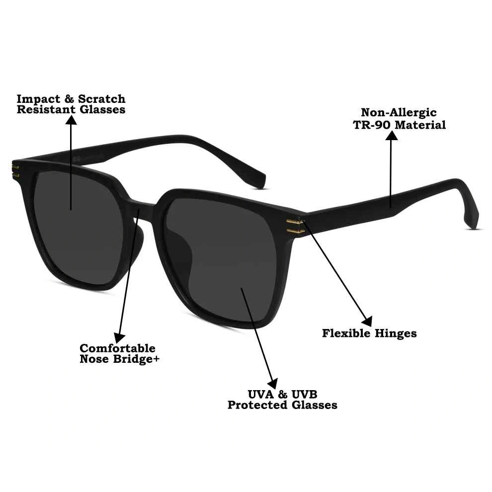 Glossy Black Square Sunglasses For Men LKS3801-GLOSSY BLK