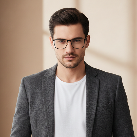 Gold Black Rectangular Eyeglasses For Men LKE8018-BLK-GOLD