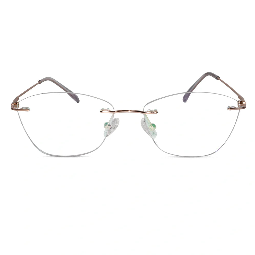 Sleek Rose Gold Jewel Designer Rimless Cat eye Eyeglasses