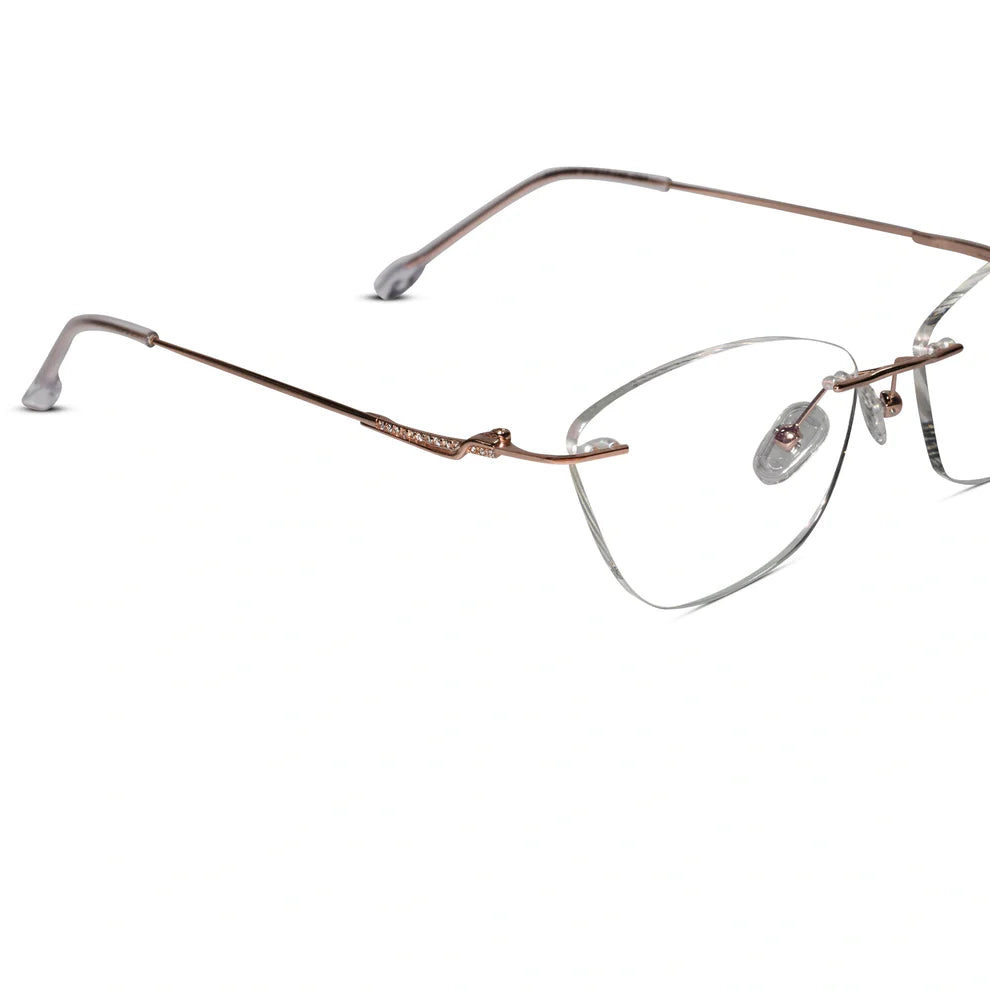 Sleek Rose Gold Jewel Designer Rimless Cat eye Eyeglasses
