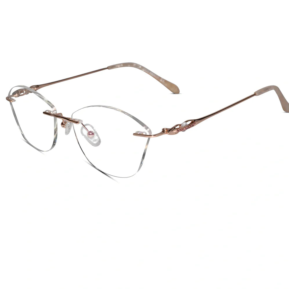 Pink Jewel Designer Cat Eye Rimless Eyeglasses