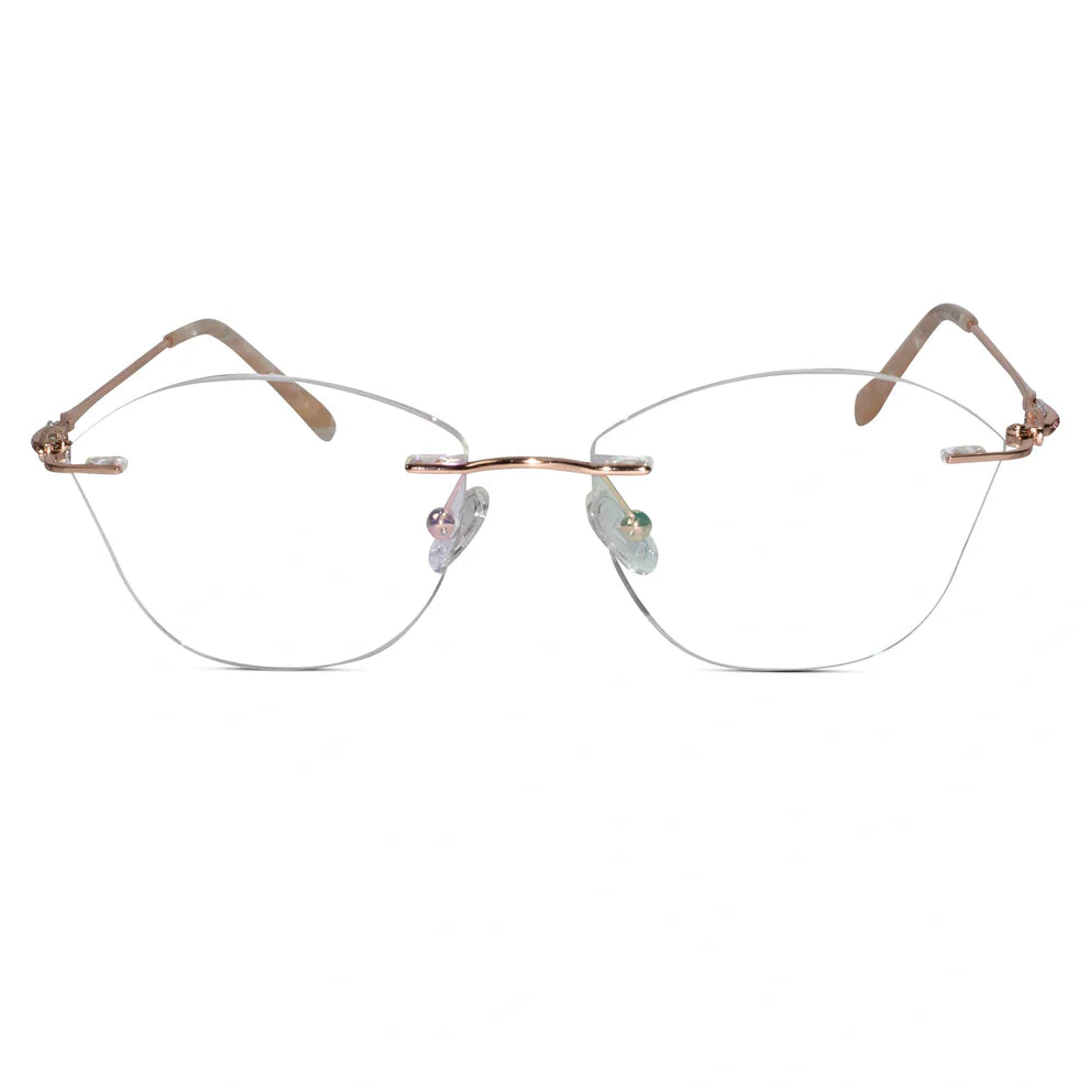 Pink Jewel Designer Cat Eye Rimless Eyeglasses