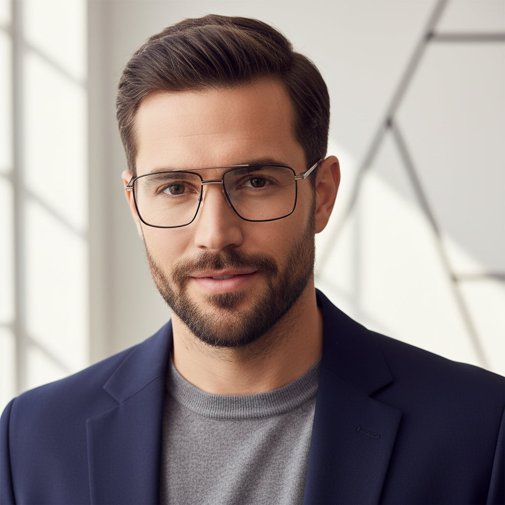 Black Rectangular Antiglare Eyeglasses For Men ELE6008-BLK
