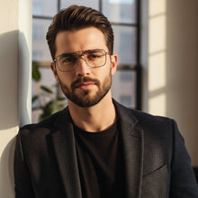 Gold Rectangular Antiglare Computer Glasses For Men