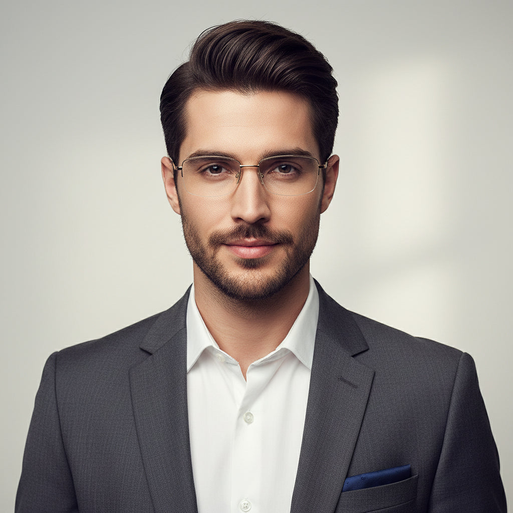 Sleek Golden Rectangular Half Rim Eyeglasses For Men LKS3010-GOLD