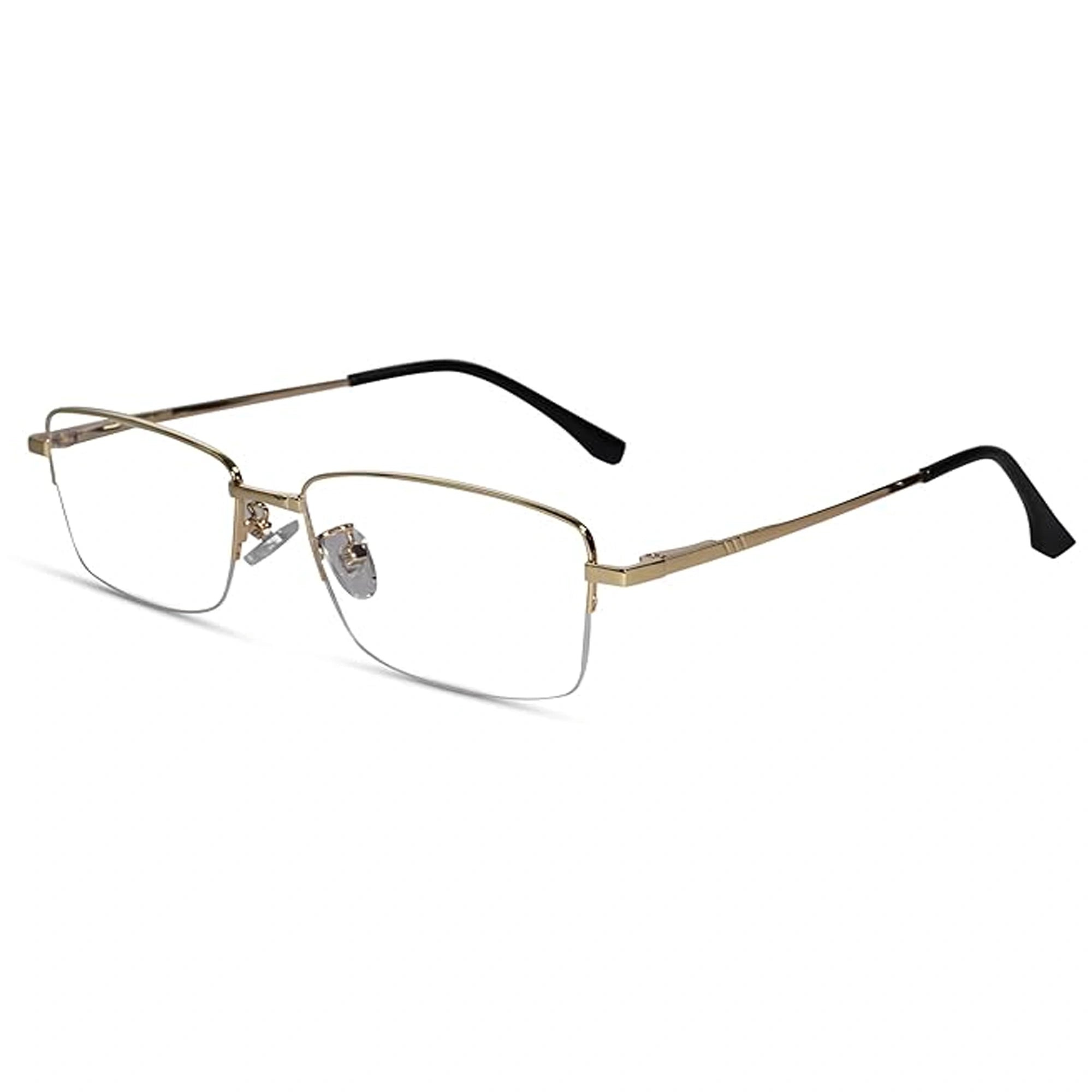 Sleek Golden Rectangular Half Rim Eyeglasses For Men LKS3010-GOLD