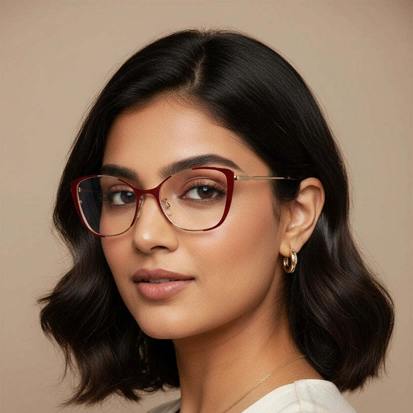 Gold Red Cat eye Eyeglasses & Computer Glasses For Women LKM0002-RED