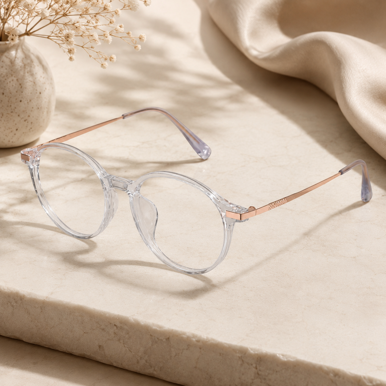 Gold-Transparent Round Eyeglasses For Women ELE98015-TRANS