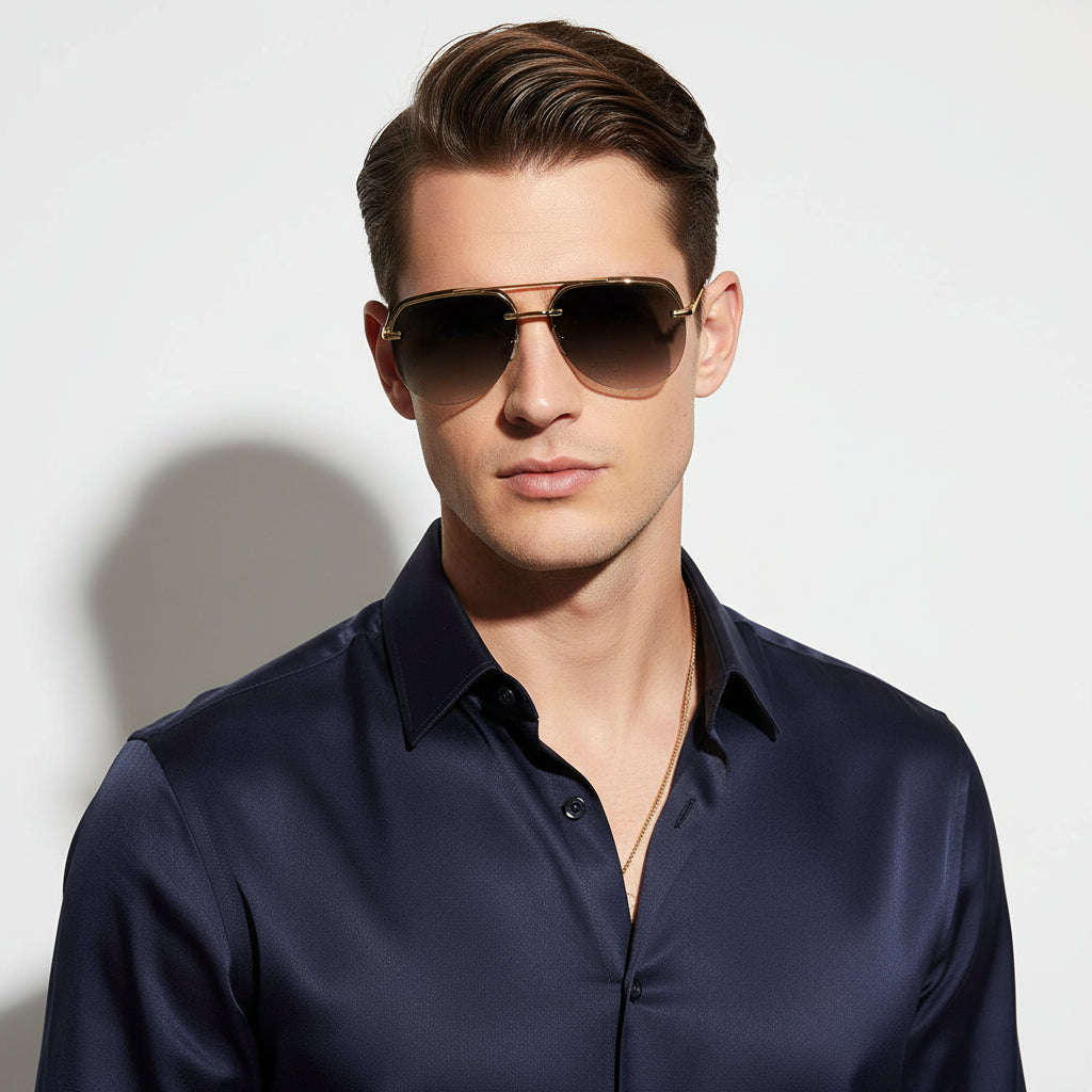 Gold green Rimless Sunglasses For Men LKS7248-GRN-GOLD