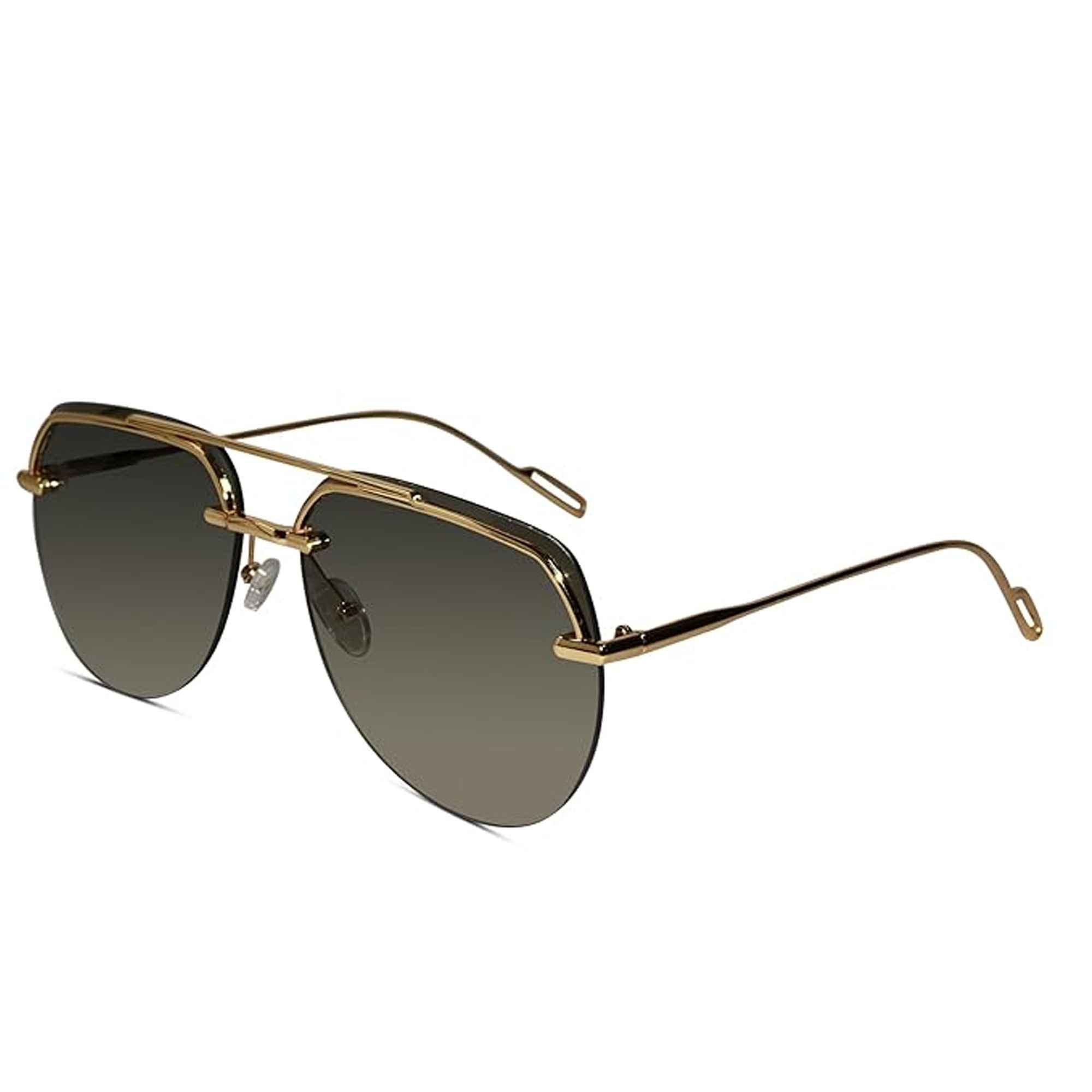 Gold green Rimless Sunglasses For Men LKS7248-GRN-GOLD