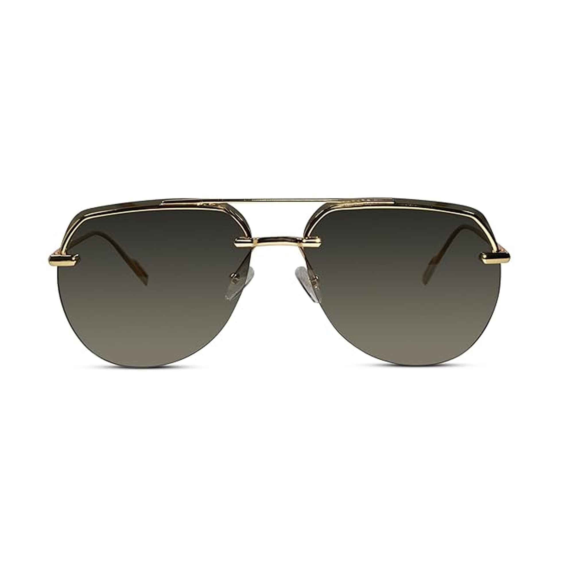 Gold green Rimless Sunglasses For Men LKS7248-GRN-GOLD