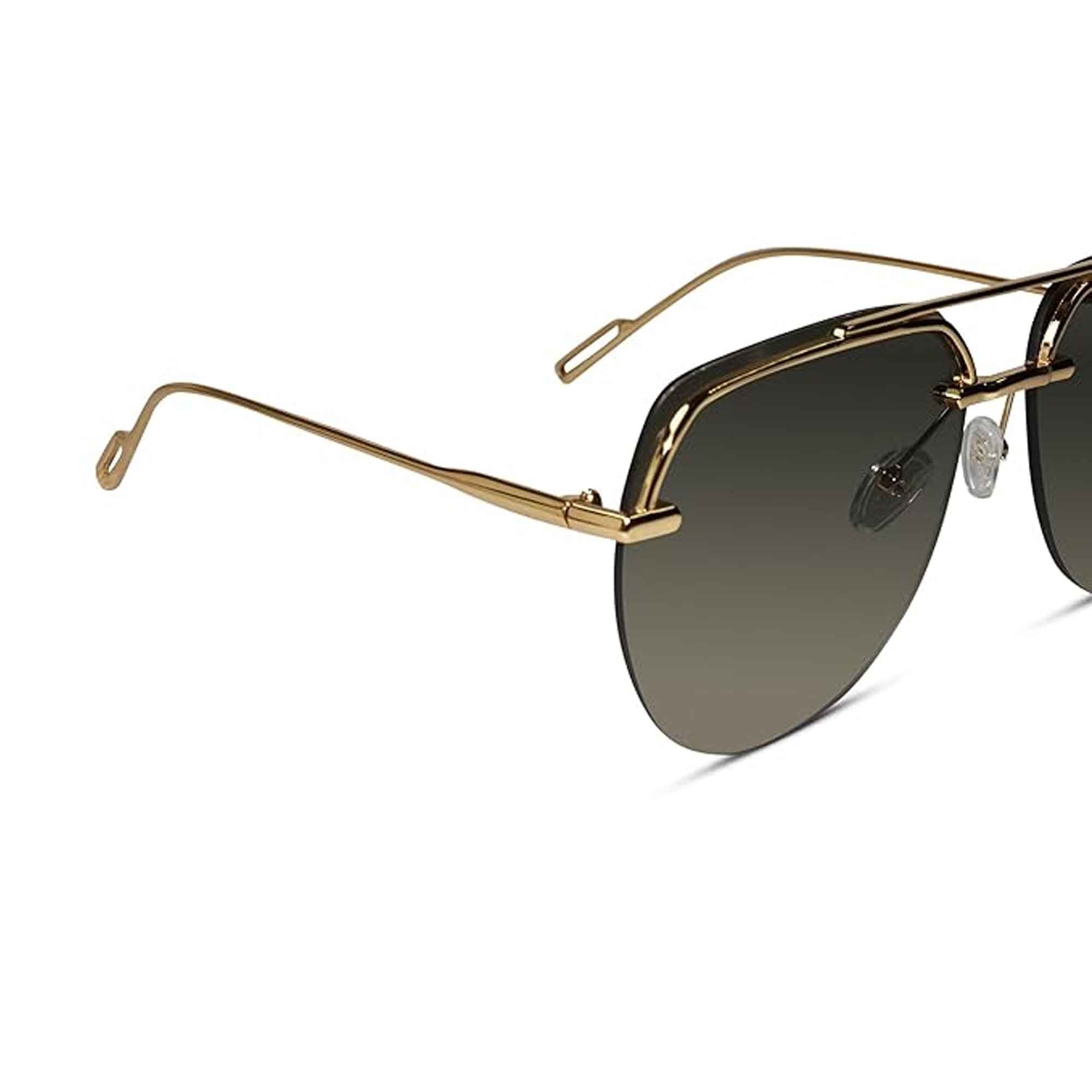 Gold green Rimless Sunglasses For Men LKS7248-GRN-GOLD
