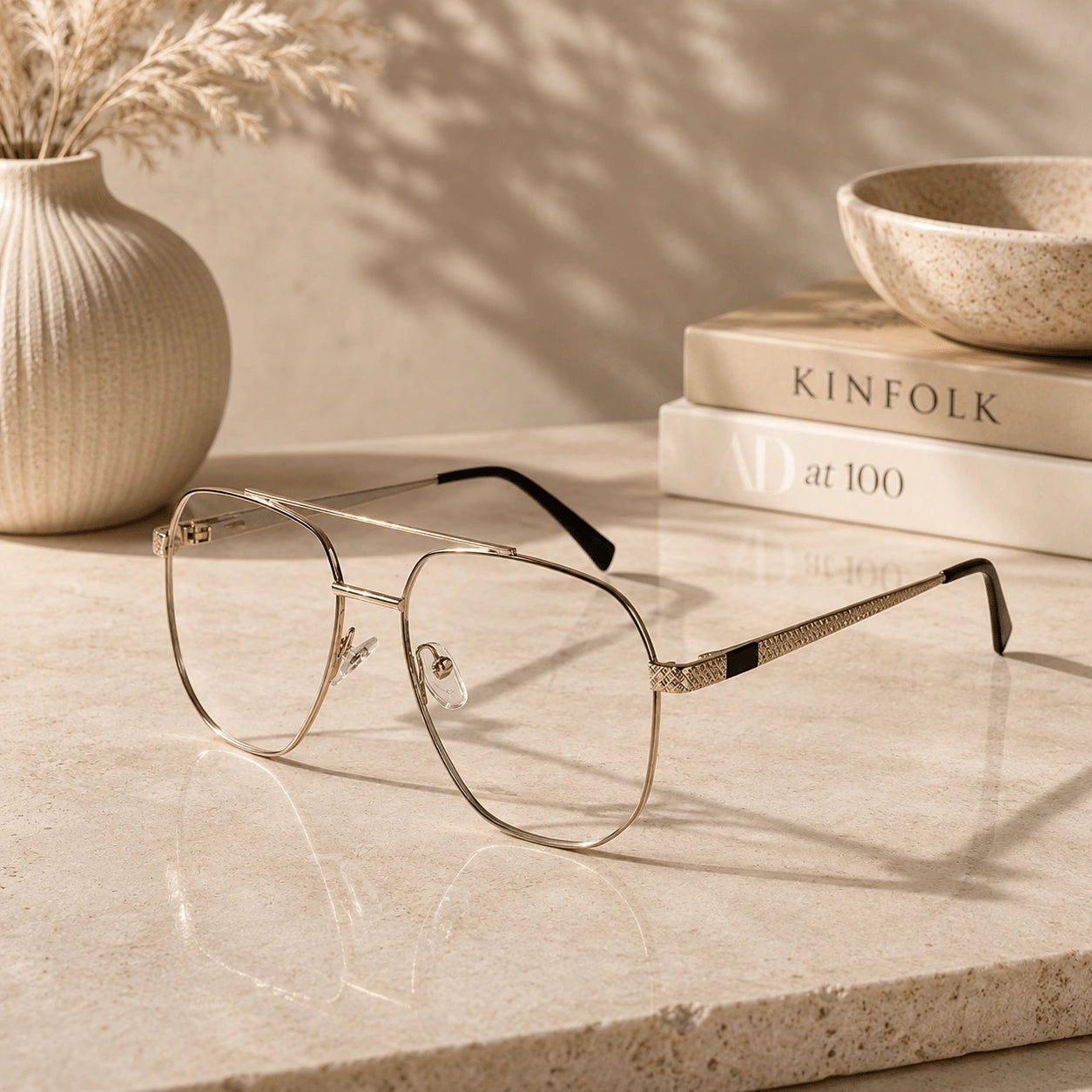 Gold Aviator Eyeglasses For Men ELE9006-BLK-GOLD