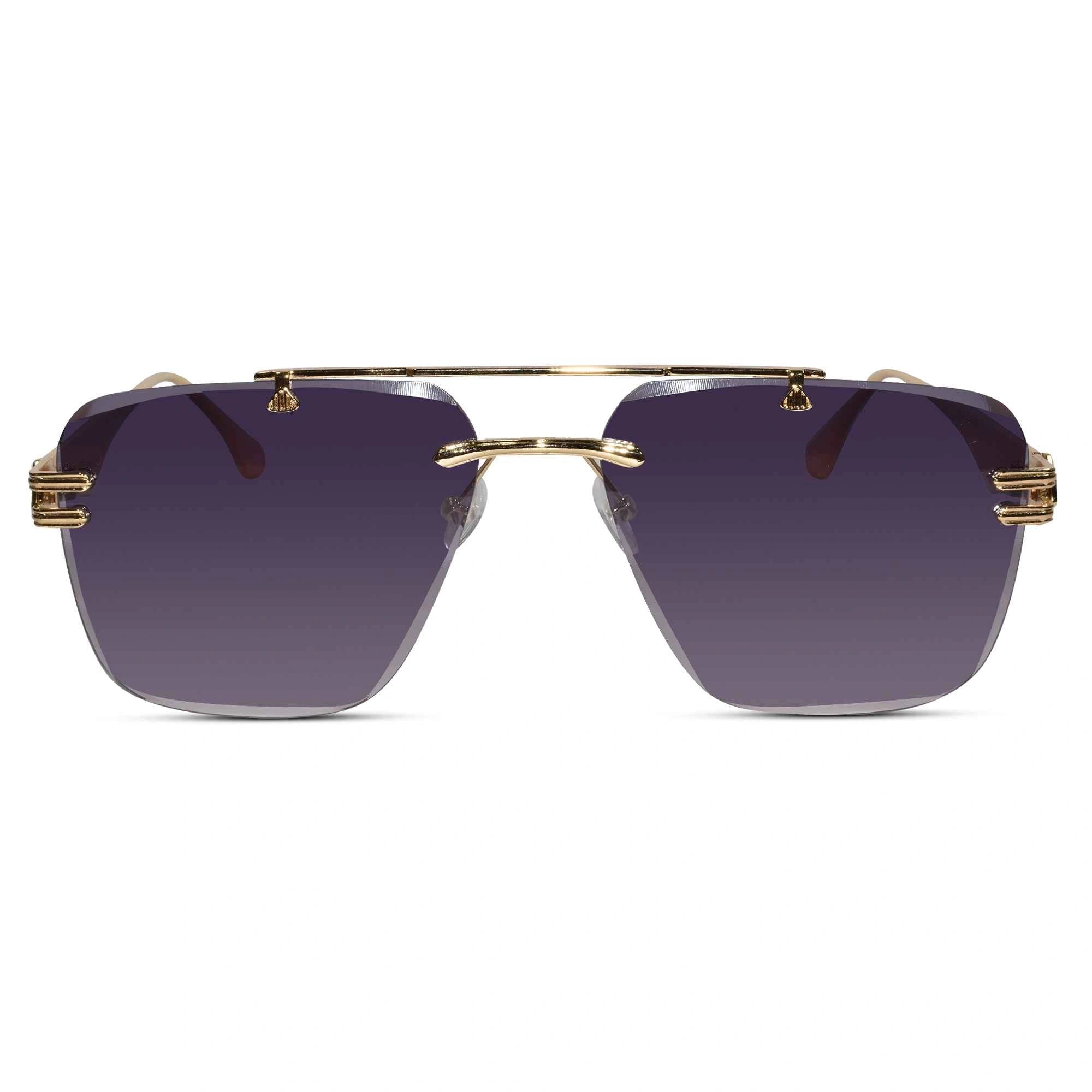 Gold Purple Rimless Aviator Sunglasses For Men ELS001-PURPL