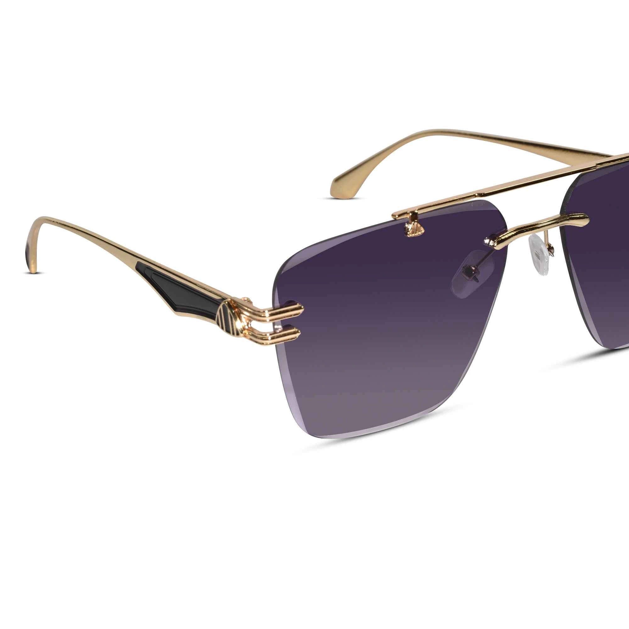 Gold Purple Rimless Aviator Sunglasses For Men ELS001-PURPL