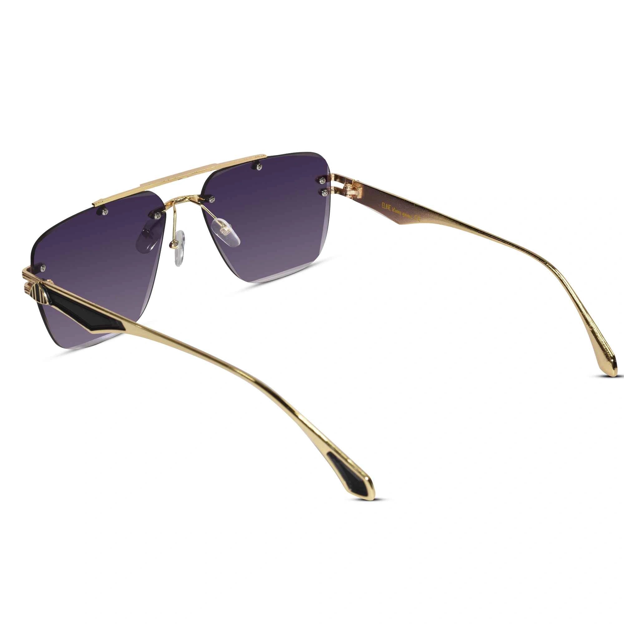 Gold Purple Rimless Aviator Sunglasses For Men ELS001-PURPL
