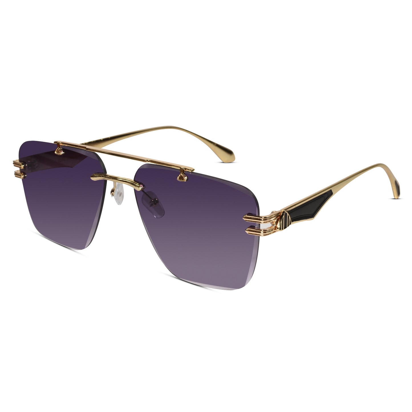 Gold Purple Rimless Aviator Sunglasses