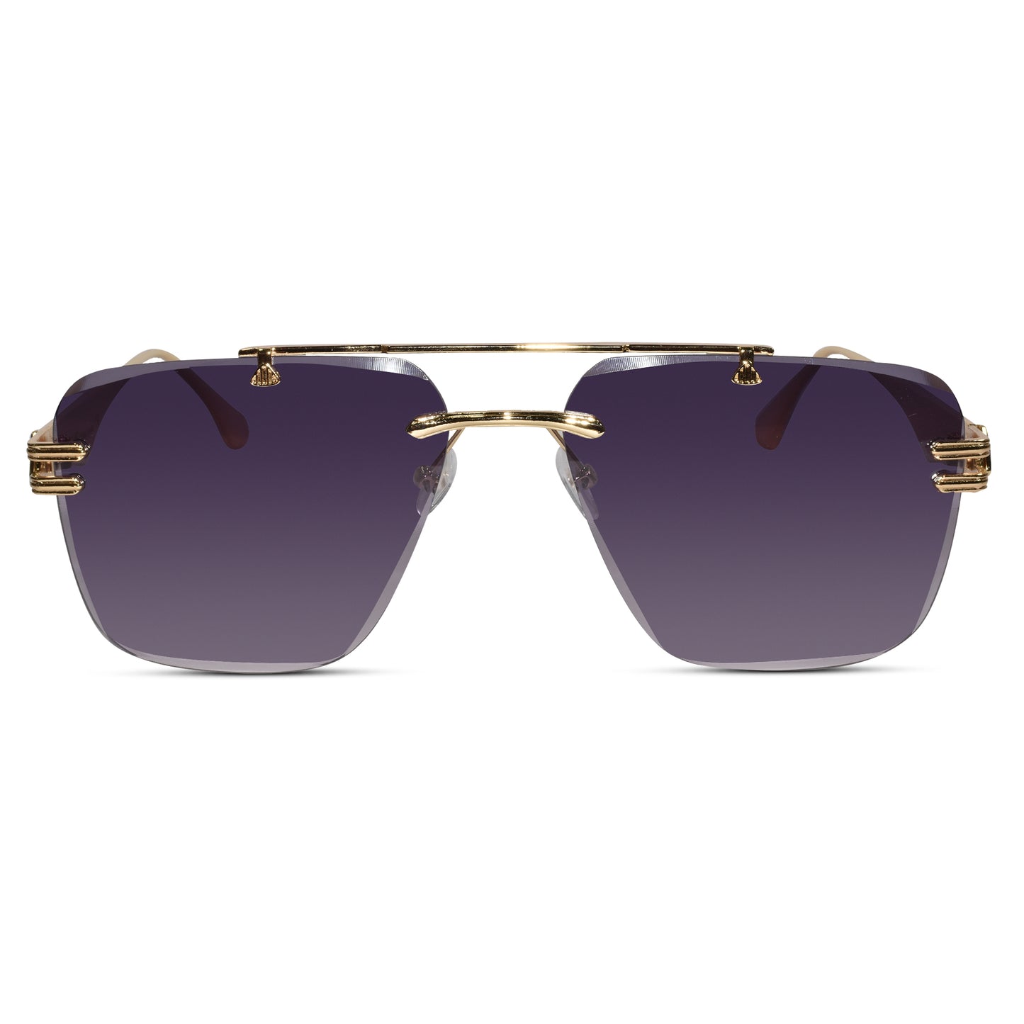 Gold Purple Rimless Aviator Sunglasses