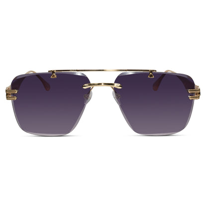 Gold Purple Rimless Aviator Sunglasses