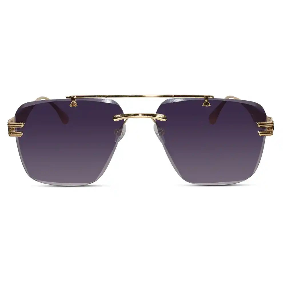 Golden Blue Tint Designer Rimless Sunglasses
