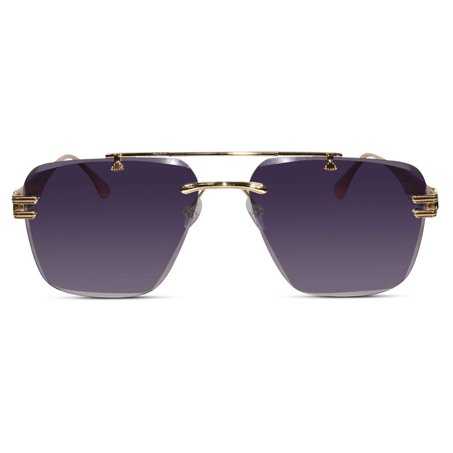 Gold Purple Rimless Aviator Sunglasses