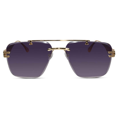 Gold Purple Rimless Aviator Sunglasses