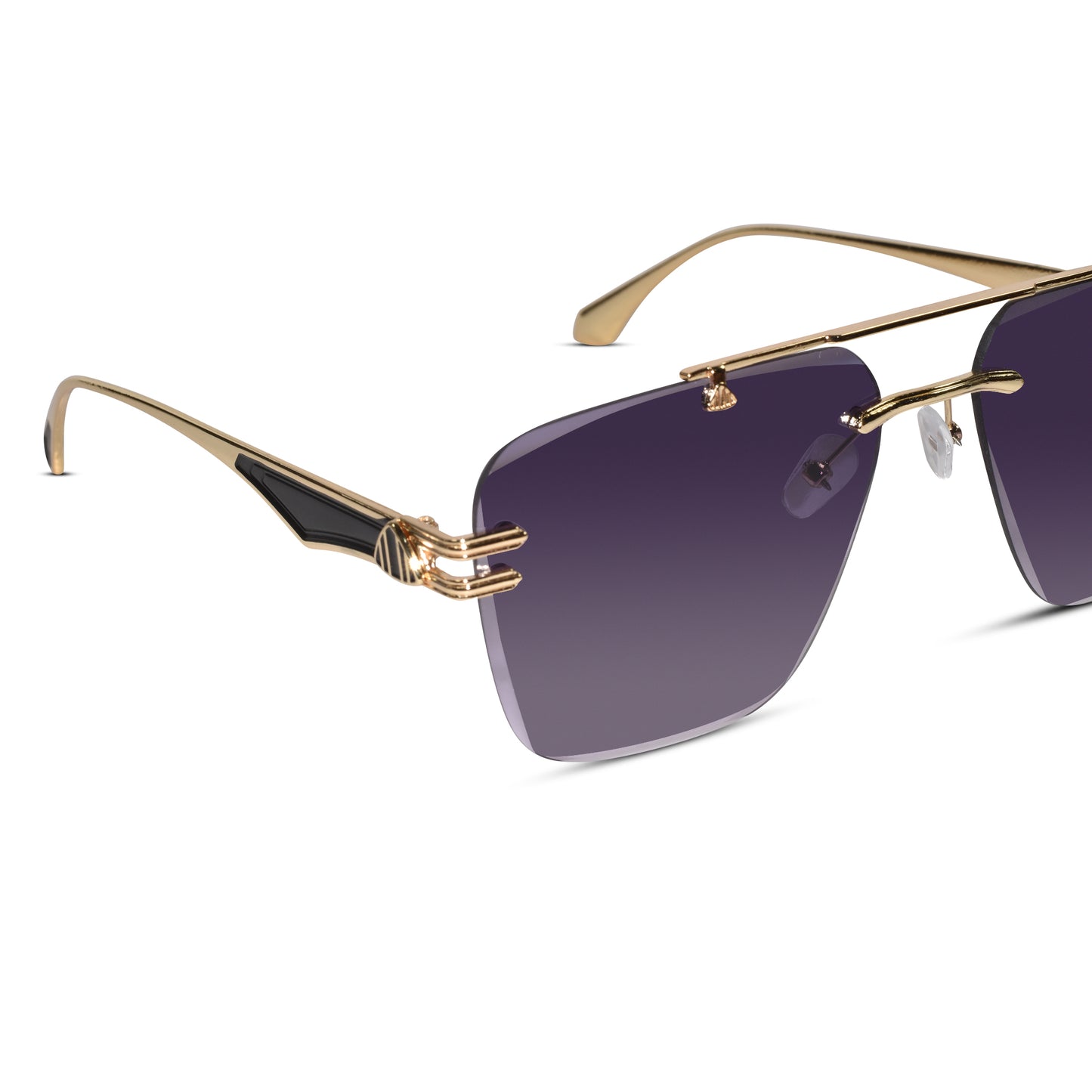 Gold Purple Rimless Aviator Sunglasses