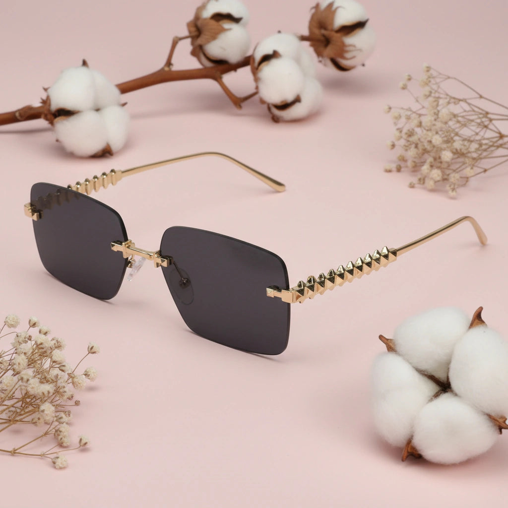 Gold Studded Rimless Sunglasses for Women ELS3038-BLK GOLD