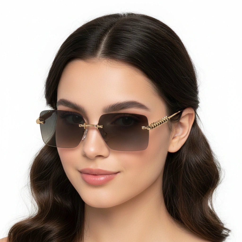 Gold Studded Rimless Sunglasses for Women ELS3038-GOLDEN