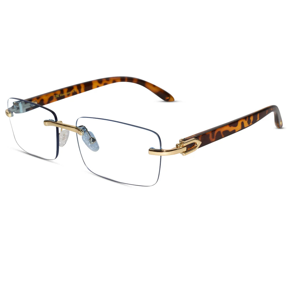 Designer Gold Black Reactngular Rimless Eyeglasses