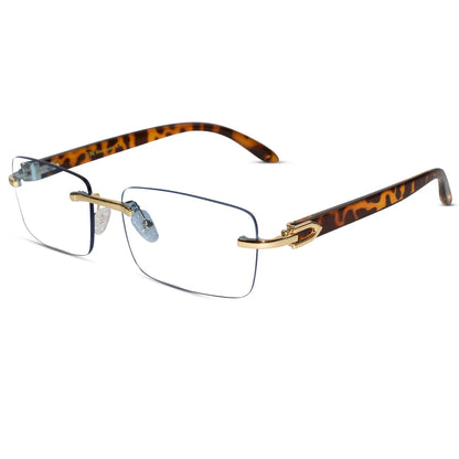 Designer Gold Black Reactngular Rimless Eyeglasses
