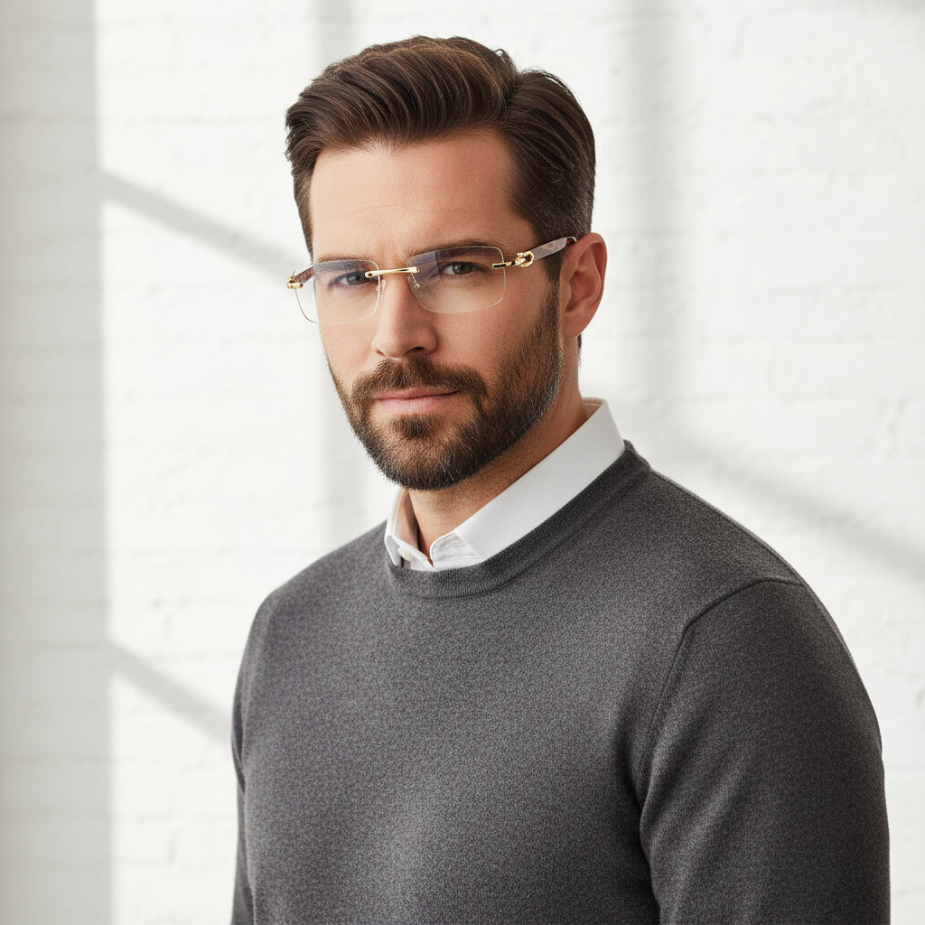 Golden Animal Print  Rimless Eyeglasses ELS66042-BRN
