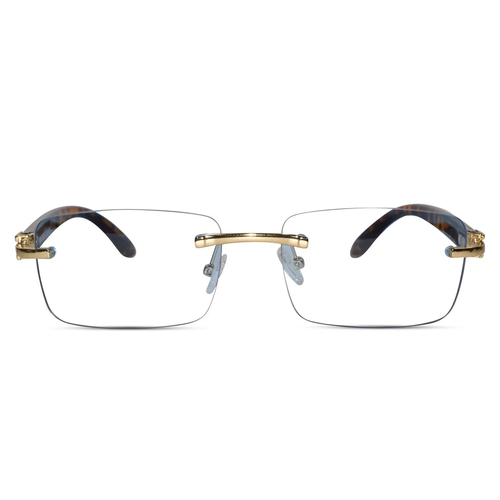 Designer Gold Black Reactngular Rimless Eyeglasses