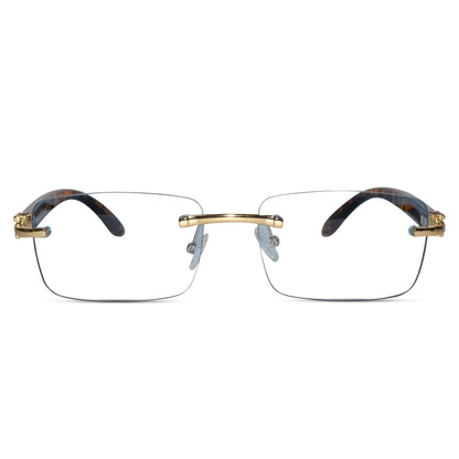 Designer Gold Black Reactngular Rimless Eyeglasses