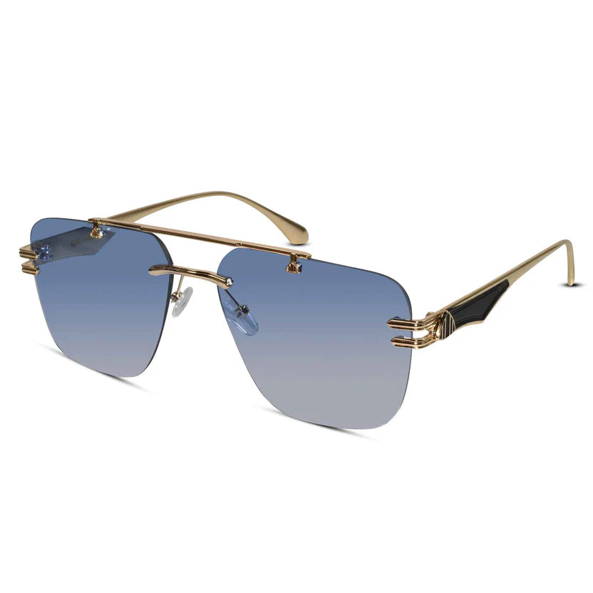 Golden Blue Tint Designer Rimless Sunglasses For Men ELS001-BLU