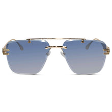 Golden Blue Tint Designer Rimless Sunglasses For Men
