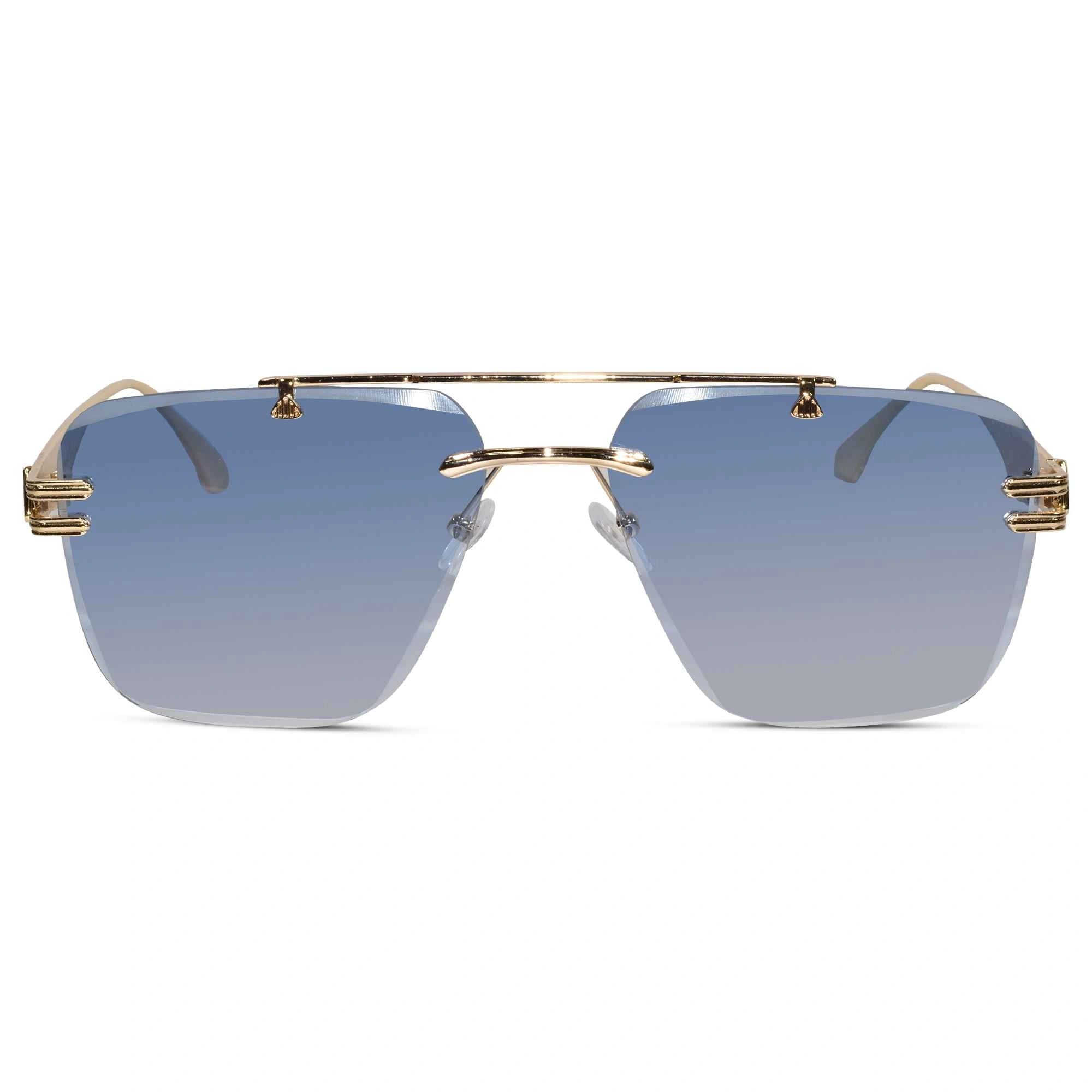 Golden Blue Tint Designer Rimless Sunglasses For Men ELS001-BLU
