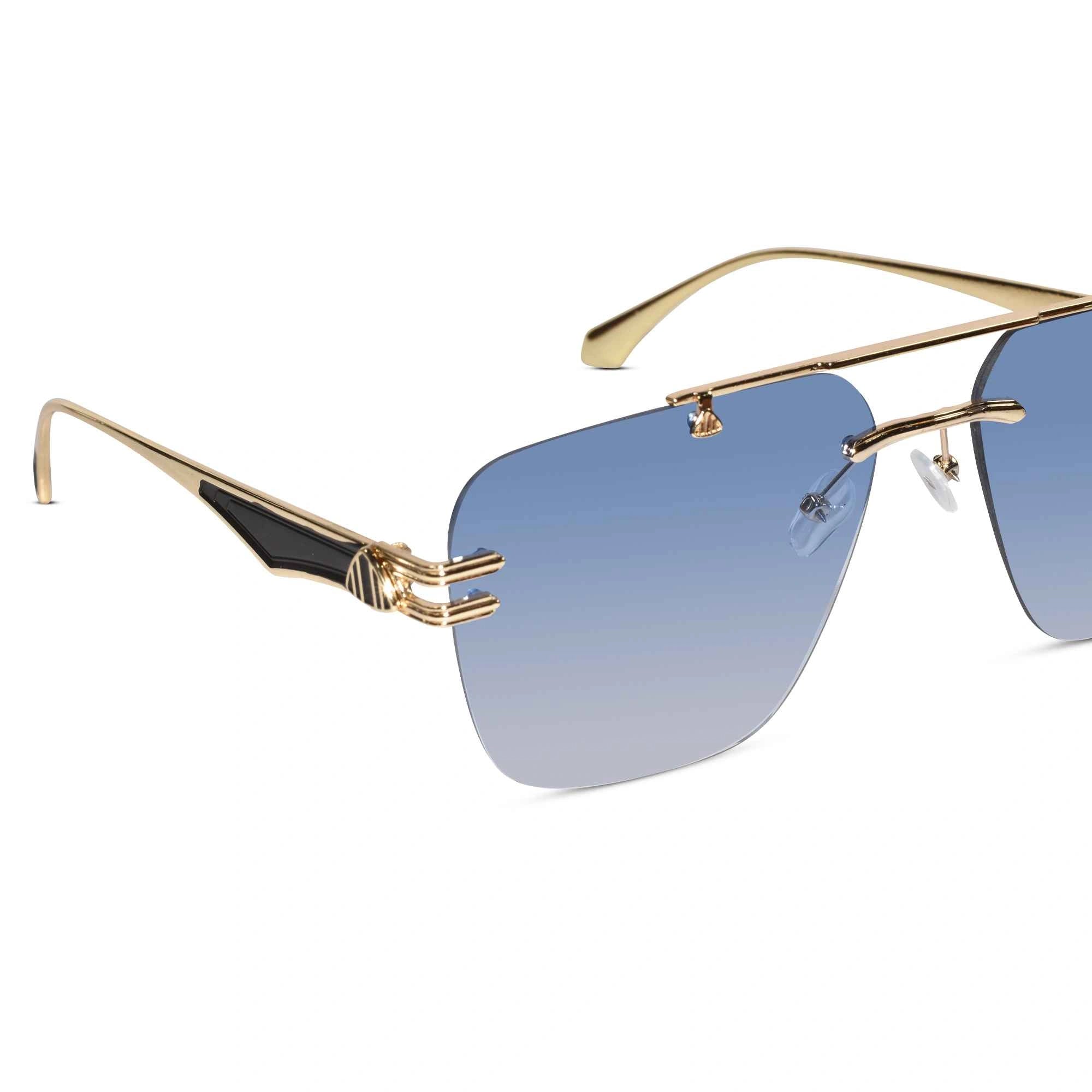 Golden Blue Tint Designer Rimless Sunglasses For Men ELS001-BLU