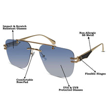 Golden Blue Tint Designer Rimless Sunglasses For Men