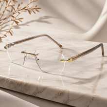 Golden Rimless Reactngular Eyeglasses For Men