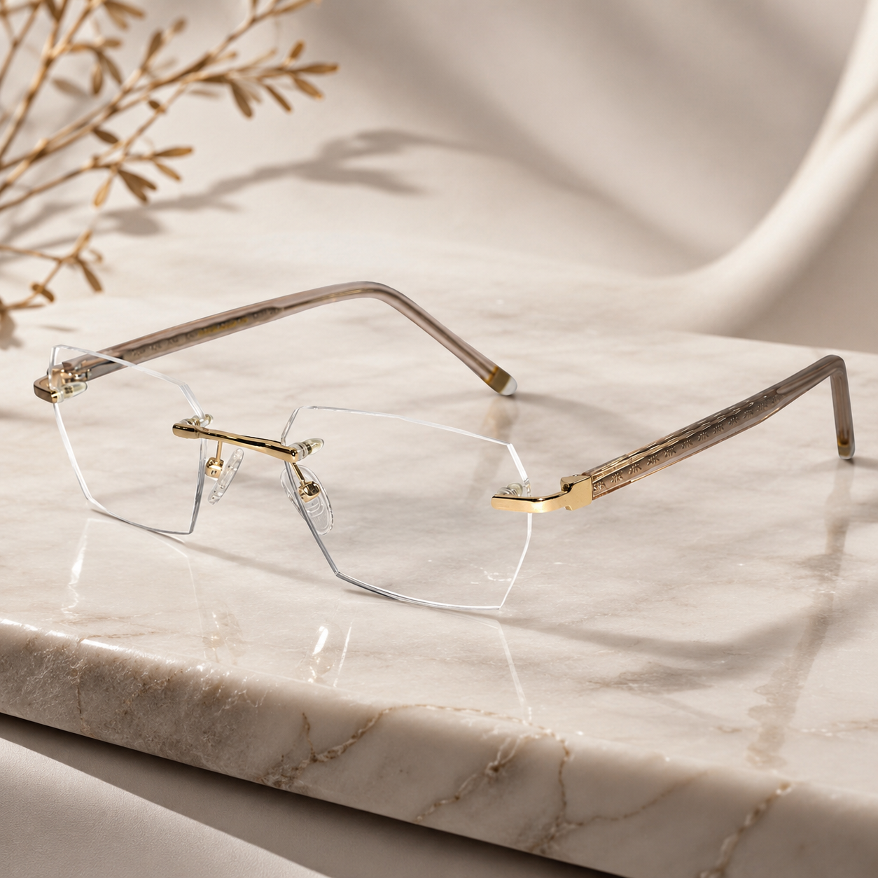 Golden Rimless Reactngular Eyeglasses For Men ELE989-GOLD