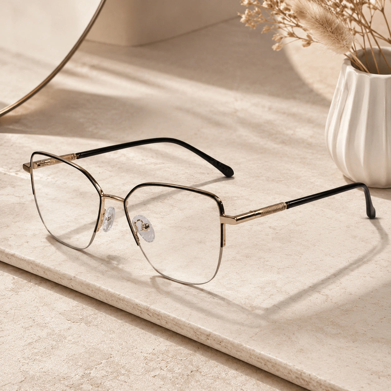 Golden Semi Frame Cateye Computer Glasses LKE26067-GOLDEN