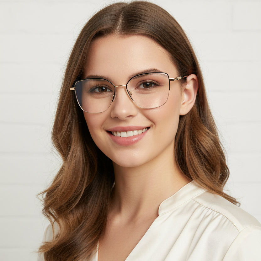 Golden Semi Frame Cateye Computer Glasses LKE26067-GOLDEN