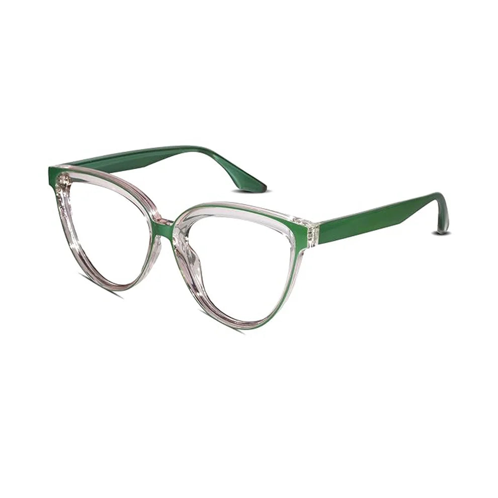 Angled photo of green cat eye computer glasses for women trendy spectacles style ideal for modern and professional look