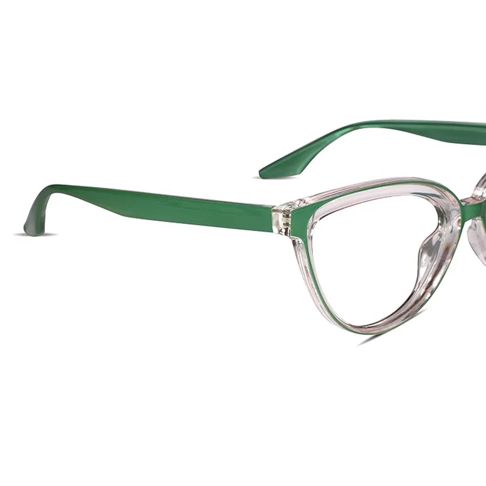 Side view of green cat eye eyeglass frame for women lightweight computer glasses for daily wear and office comfort