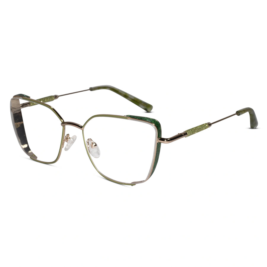 Green Designer Cateye Rimless Eyeglasses For Women