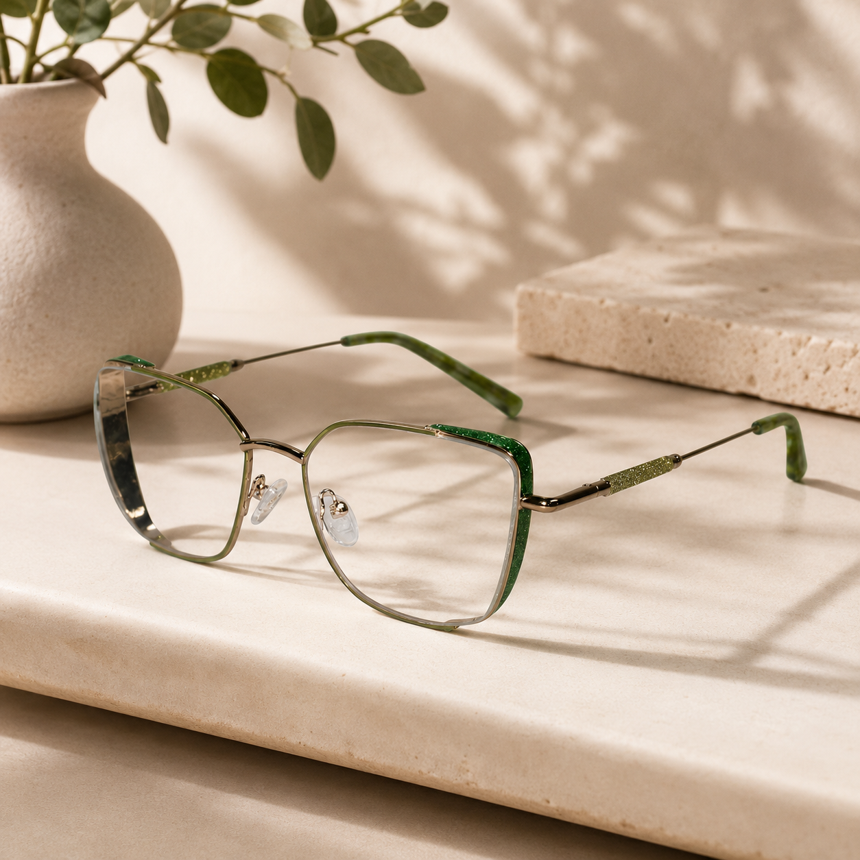 Green Designer Cateye Rimless Eyeglasses For Women ELE7022-GRN
