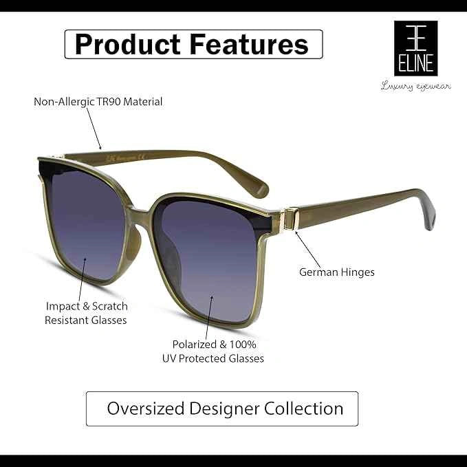 Green Polarised Square sunglasses For Women ELS2954-GRN