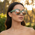 Green with Brown Lenses Cateye Sunglasses For Women LKS2414-GRN
